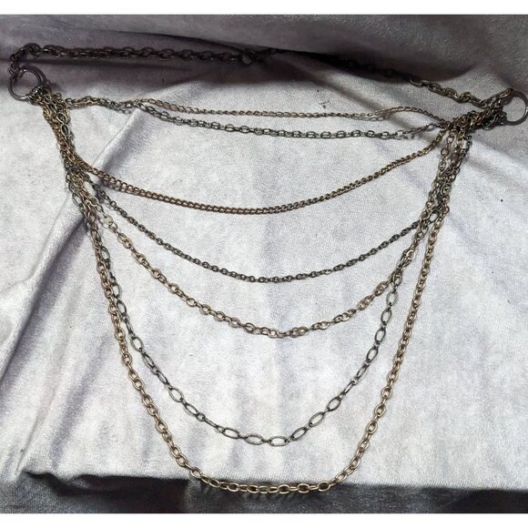 Antiqued Gold Tone Multilayer Chain Necklace - Picture 5 of 6